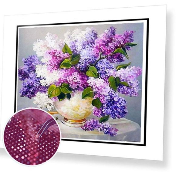 Paint By Diamonds Kit Lavender Flower Vase 5D - Picture 3 of 3
